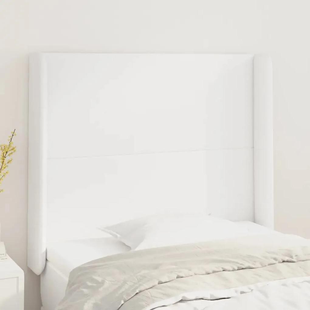 3119385 vidaXL Tăblie de pat cu aripioare, alb, 103x16x118/128 cm, piele eco