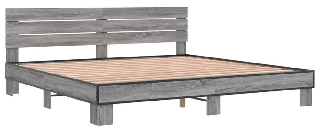 3280130 vidaXL Cadru de pat, gri sonoma, 200x200 cm, lemn prelucrat și metal
