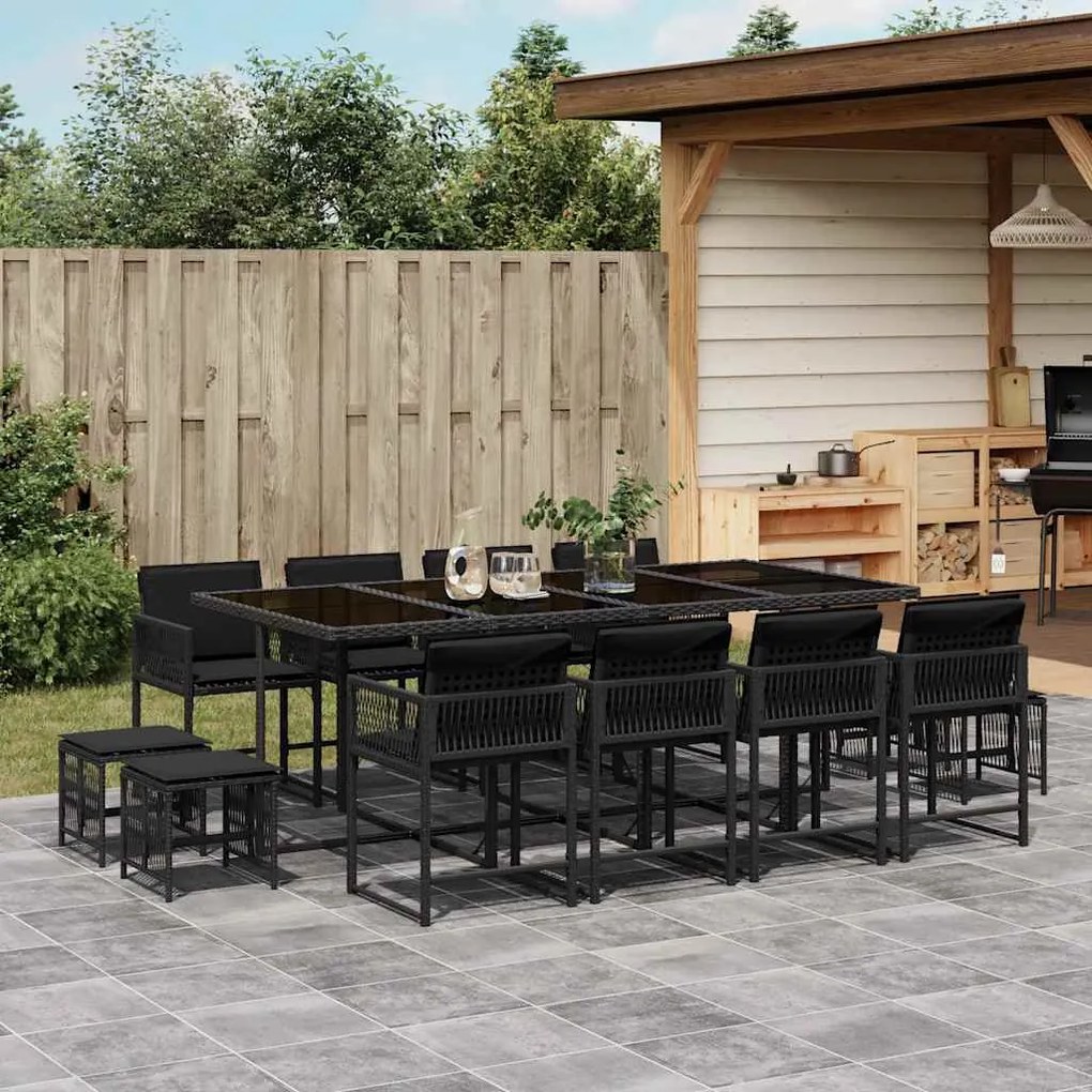 vidaXL Set mobilier de grădină cu perne, 13 piese, negru, poliratan