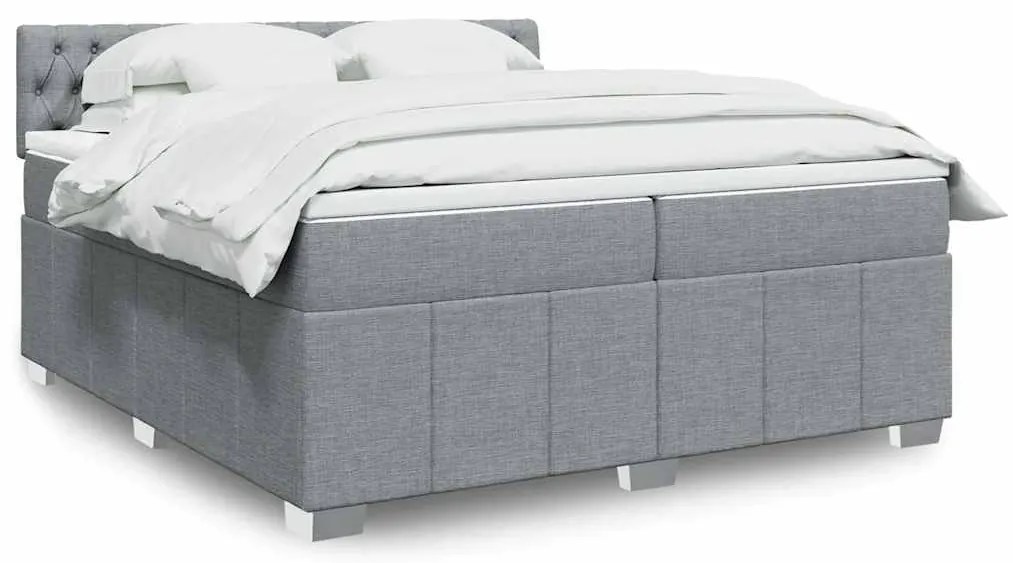 vidaXL Pat box spring cu saltea, gri deschis, 200x200 cm, textil