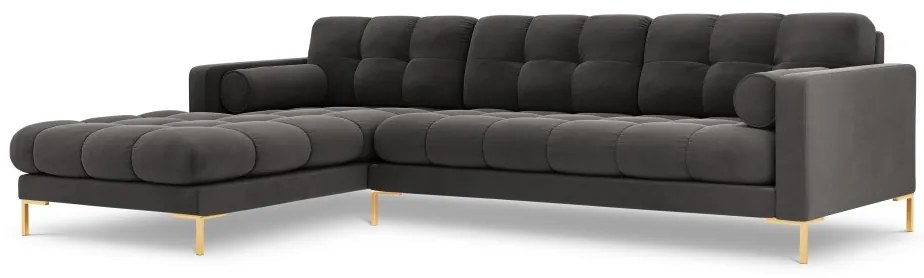 Colțar tapițat Bali, Gri închis/5 locuri/picioare gold/partea stângă/ L293 x l185 x h75