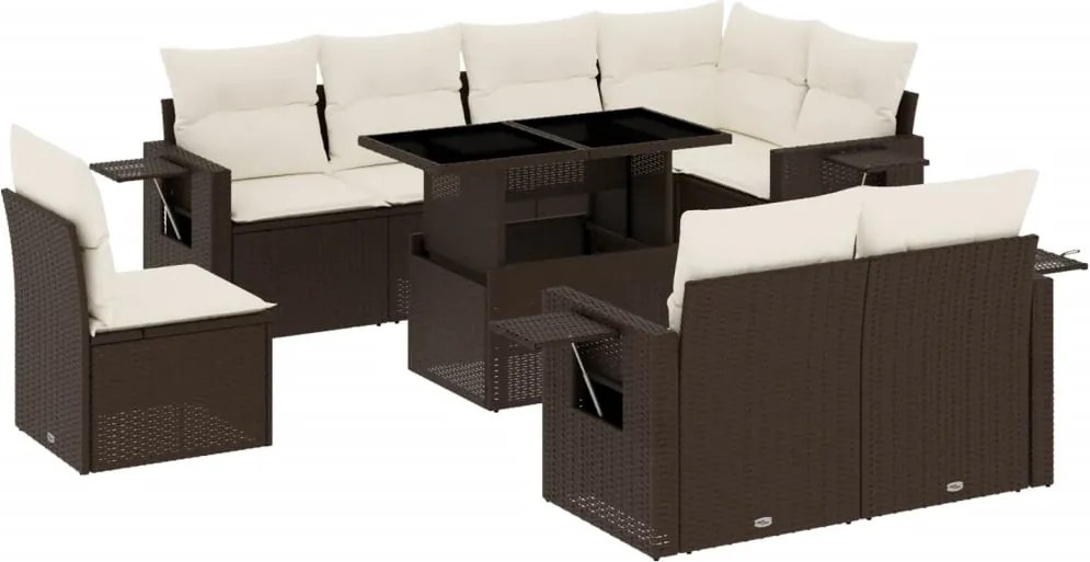 vidaXL Set canapele de grădină cu perne, 9 piese, maro, poliratan