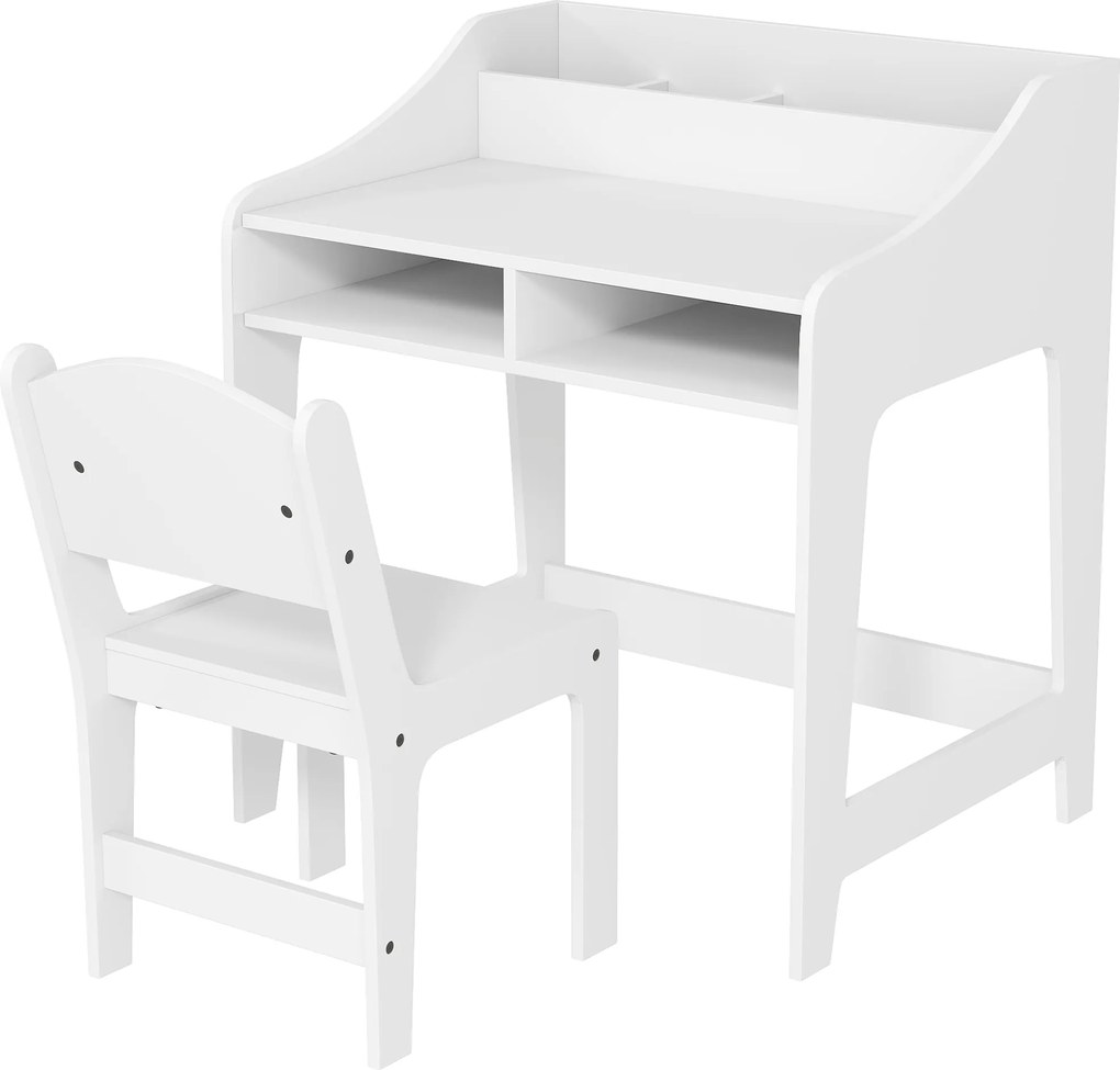 AIYAPLAY Set birou și scaun pentru copii 3-8 ani cu compartimente și rafturi deschise, alb | Aosom Romania