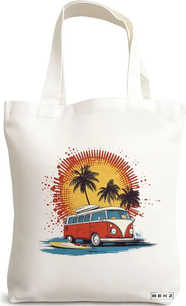Sacosa de Panza pentru Cumparaturi, Geanta Tote, model Summer vibes 2 38 x 34.5 cm, Alba, BEKZ®