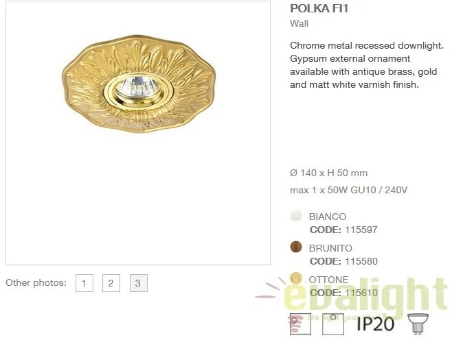 Spot incastrabil cu ornament din ghips, POLKA FI1 115610 OTTONE