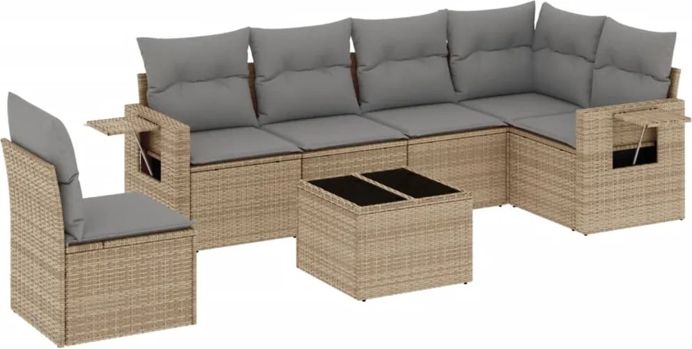 vidaXL Set canapele de grădină, 7 piese, cu perne, bej, poliratan