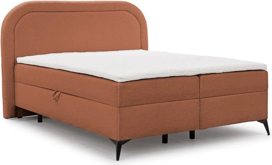Pat boxspring portocaliu cu spațiu de depozitare 160x200 cm Ornes – Ropez