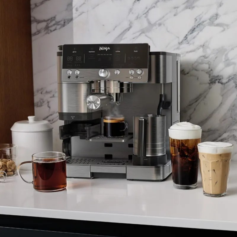 Espressor automat 3in1 Ninja Luxe Café Premier ES601, 1650W, 15 bar, 2 L, Barista Assist, Spumare fara contact, Rasnita incorporata, 4 moduri, 3 setari temperatura, Inox/Negru