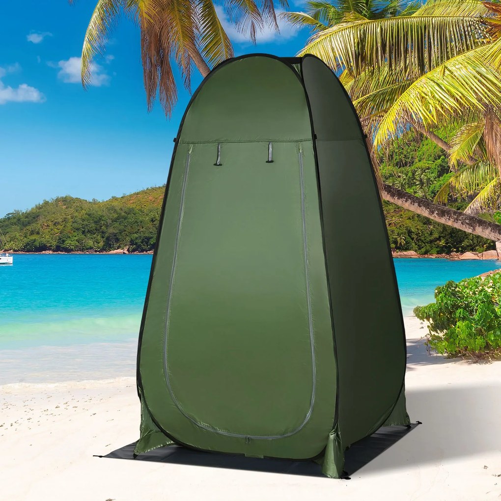 Outsunny Cort de Duș pentru Camping cu Ușă cu Fermoar, Geantă de Transport și Buzunar, 126x124x189 cm, Verde Închis | Aosom Romania