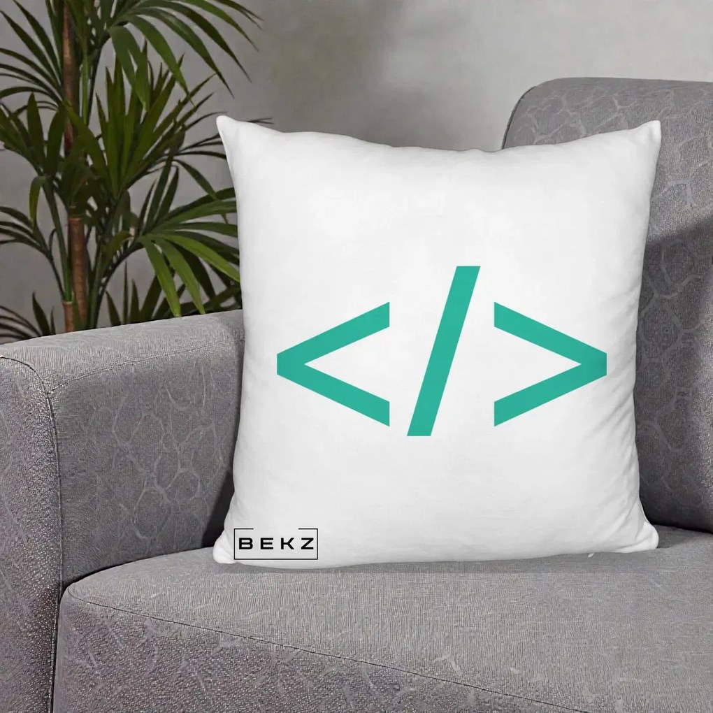 Perna Personalizata Cod HTML Turcoaz, 40x40 cm, Alb Pufos, Husa Detasabila, Perna Inclusa, BEKZ®