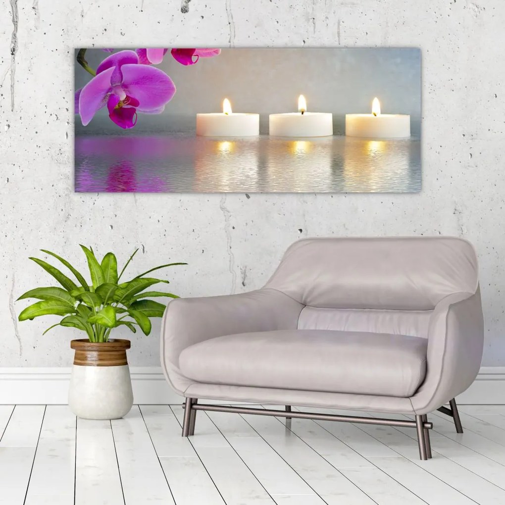 Tablou cu lumânări pe apă (120x50 cm)