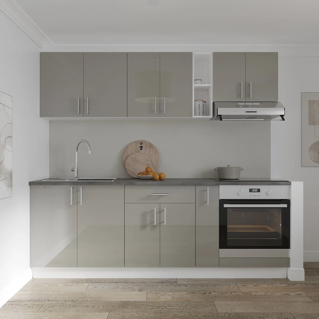 Corp Baza Karo, 1 Sertar, 2 Usi, Gri Lucios/Alb, MDF, 60 x 50 x 80 cm