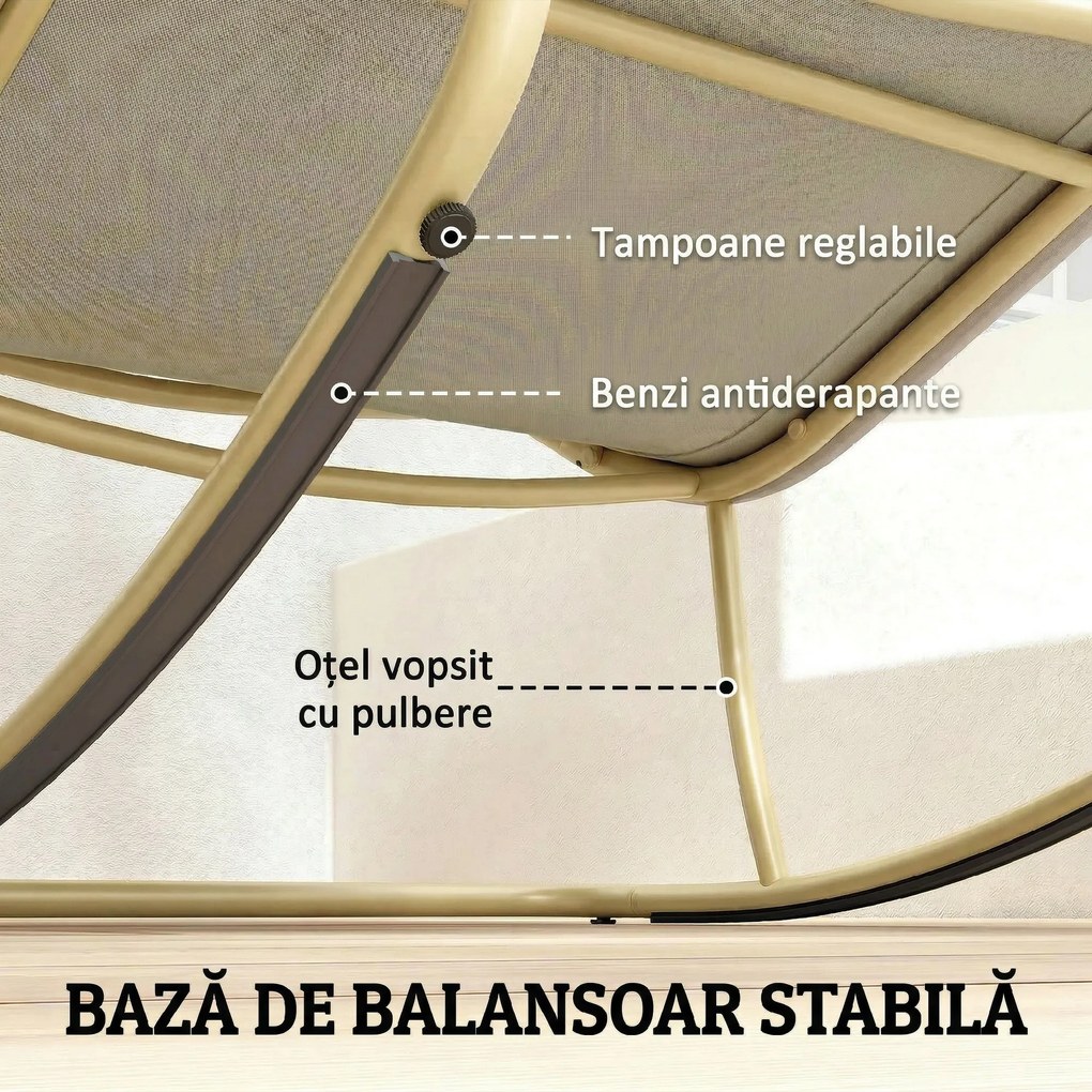 Outsunny Șezlong Balansoar Exterior, Șezut 63 cm, Pernă inclusă, Culoare Bej. | Aosom Romania