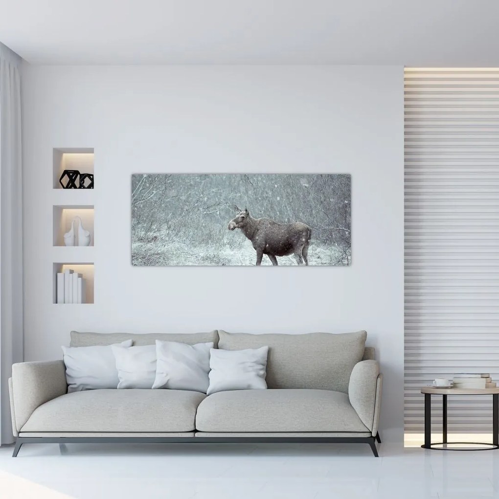 Tablou - Elan într-o pădure înzăpezită (120x50 cm)