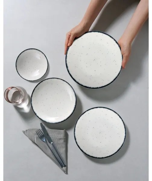 Set veselă 24 piese, din porțelan, alb/negru