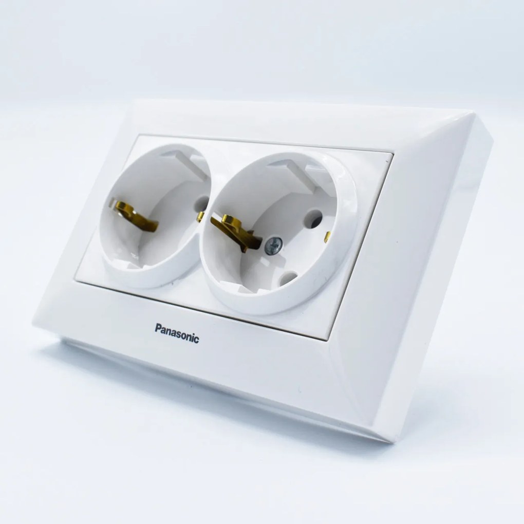 Priza dubla cu impamantare Arkedia Panasonic, ST, alba