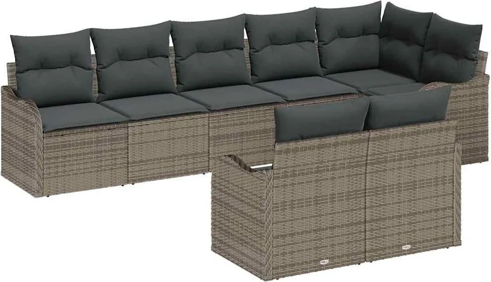 vidaXL Set de canapele pentru grădină cu pernă 8 pcs Gri Rattan poli