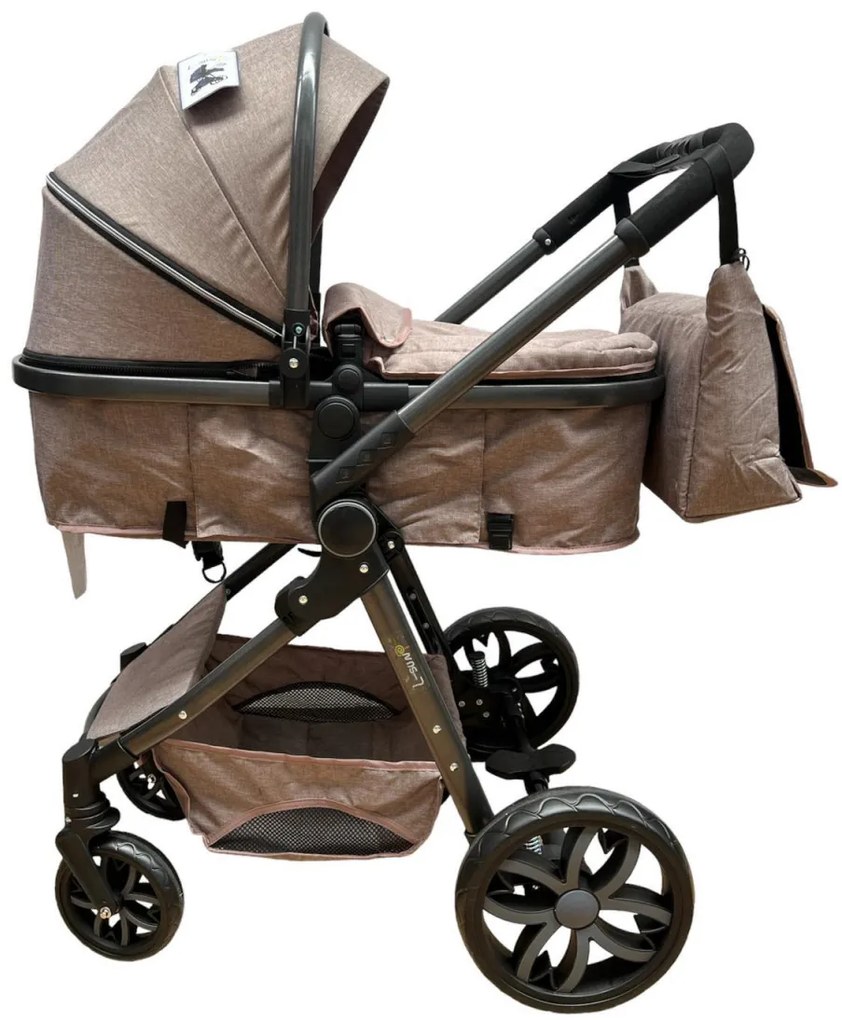 Carucior 2 in 1 cu cos de cumparaturi, transformabil, ușor și practic pentru copii 0-36 luni - CPC-34-crem