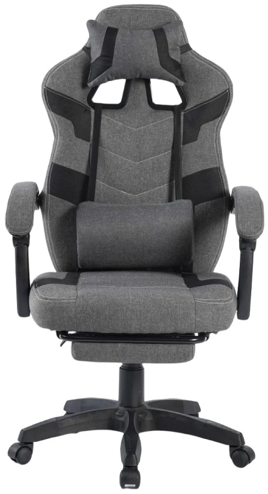 Scaun gaming, suport lombar cu masaj, rabatabil, suport picioare, material textil, Gri