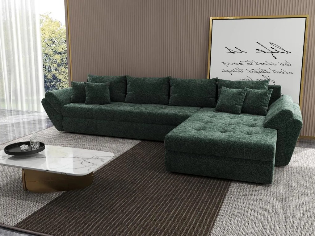 Colțar extensibil dumonde cu ladă de depozitare si sezut confortabil din spuma high-density, Loana XL Euphoria Verde II 335x185 cm