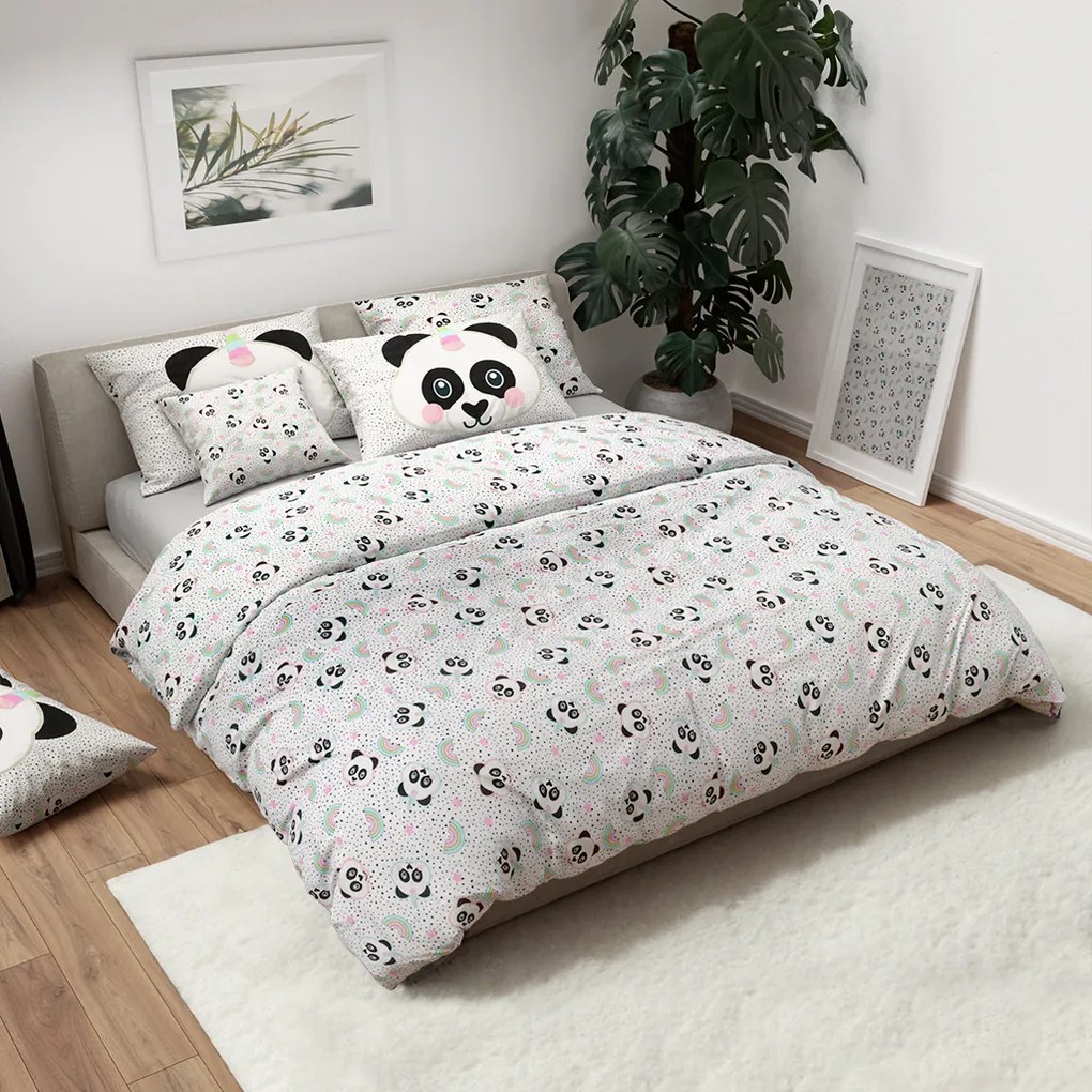 Lenjerie de pat din bumbac pentru copii PANDA UNICORN alb Dimensiune lenjerie de pat: 60 x 70 cm | 140 x 200 cm