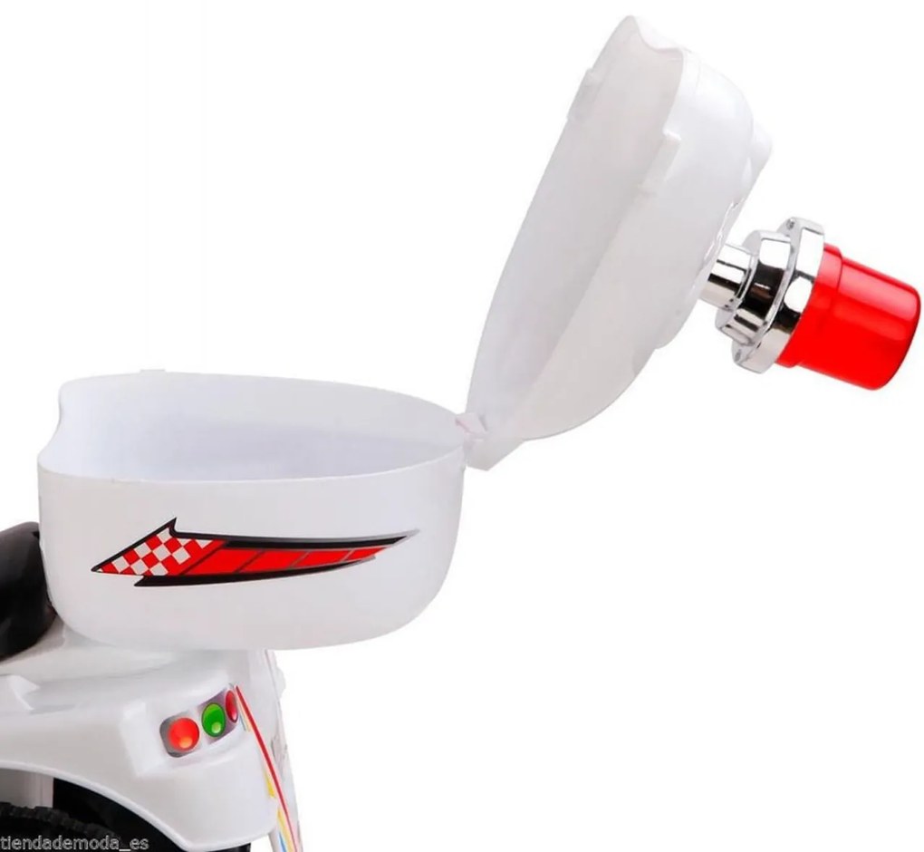 Motocicleta Electrica cu Acumulator Pentru Copii LENA BABY® , cu muzica si lumini,3 roti, MERS CU SPATELE, Alb