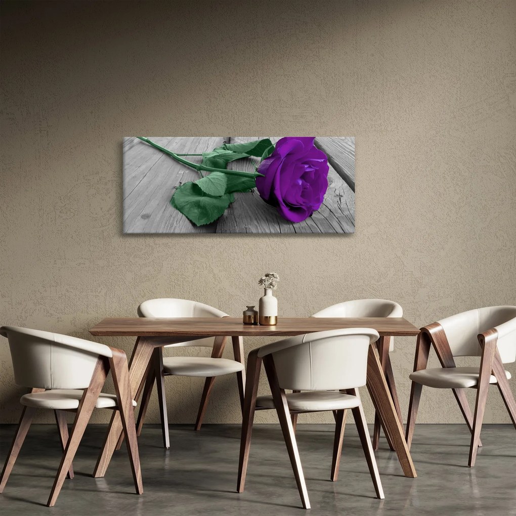 Tablou - Trandafir violet cu tulpina verde (120x50 cm)
