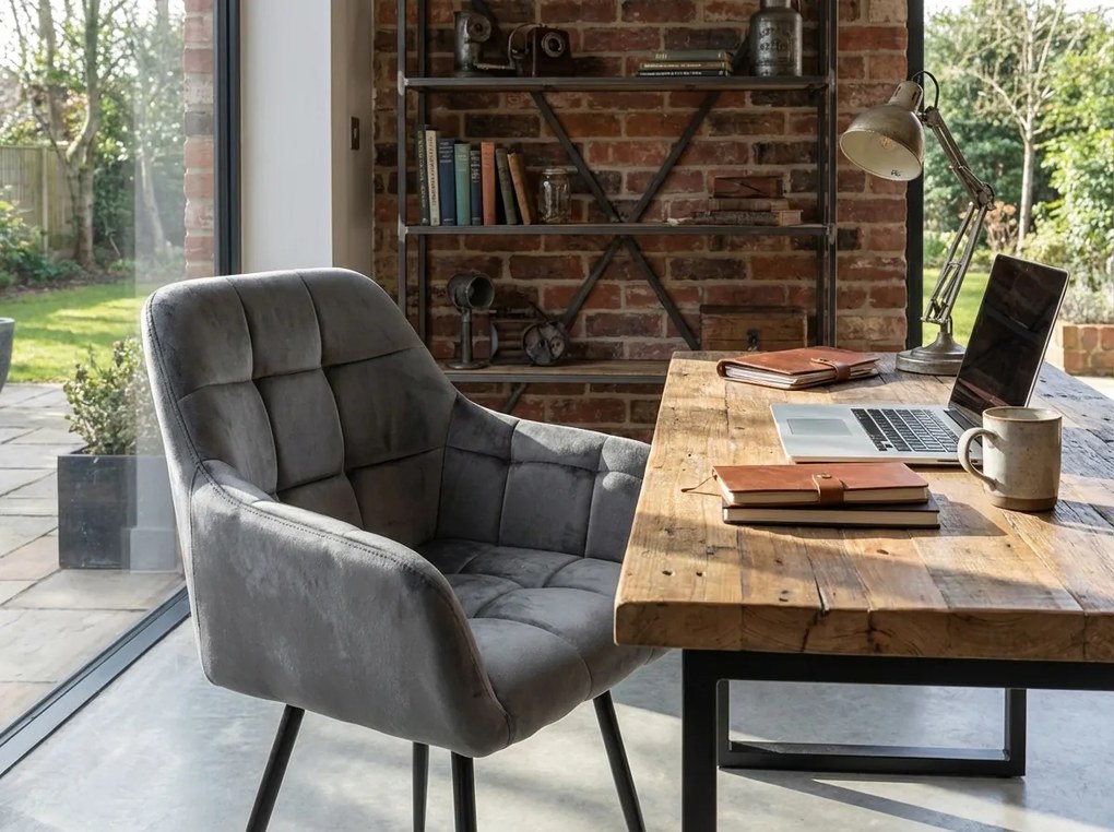 Fotoliu de sufragerie gri MARLEN VELVET cu picioare negre