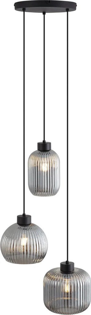 Lampă suspendată inteligentă neagră cu sticlă fumurie cu 3 lumini, inclusiv WiFi A60 - Ana