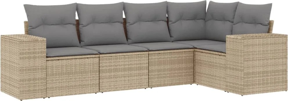 vidaXL Set canapele de grădină cu perne, 5 piese, bej, poliratan