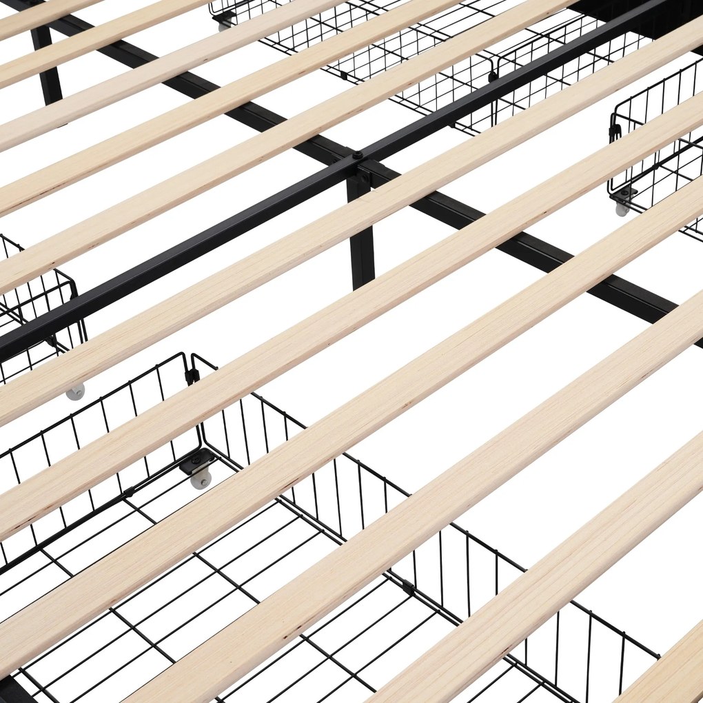 Pat cu tăblie USB și iluminare LED, 4 sertare, structură din lemn, tăblie tapițată, 140x200 cm, Bej