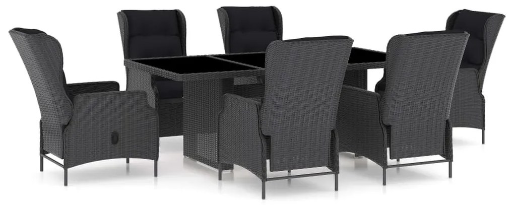 Set mobilier exterior cu perne, 7 piese, gri închis, poliratan