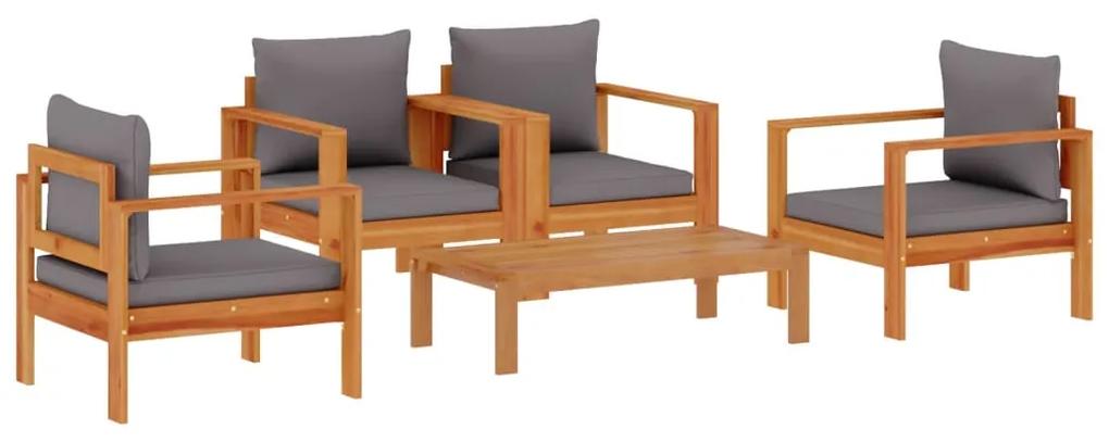 3214847 vidaXL Set de canapele de grădină cu perne, 5 buc., lemn masiv acacia