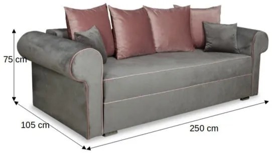 Canapea Extensibila Cu Lada De Depozitare Sofia, Gri Si Roz, 250 x 105 x 75 Cm