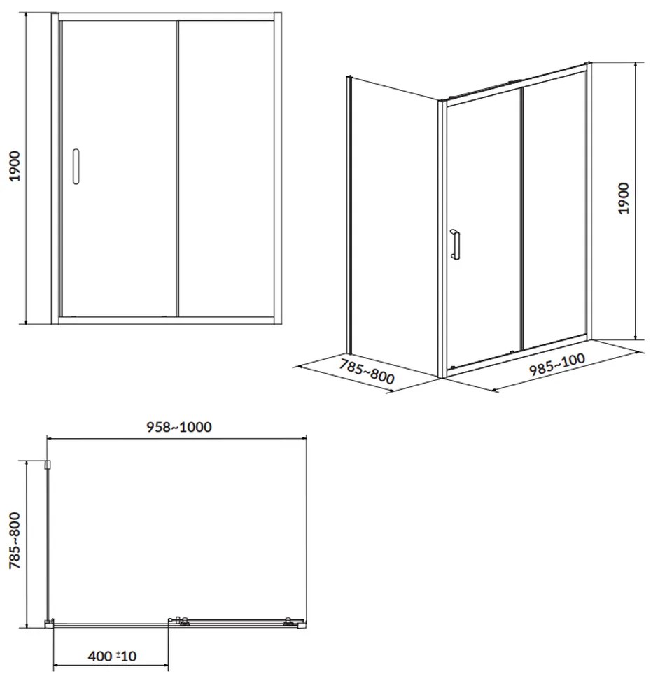 Cabina de dus dreptunghiulara 100x80 cm Cersanit Arteco, crom 1000x800 mm