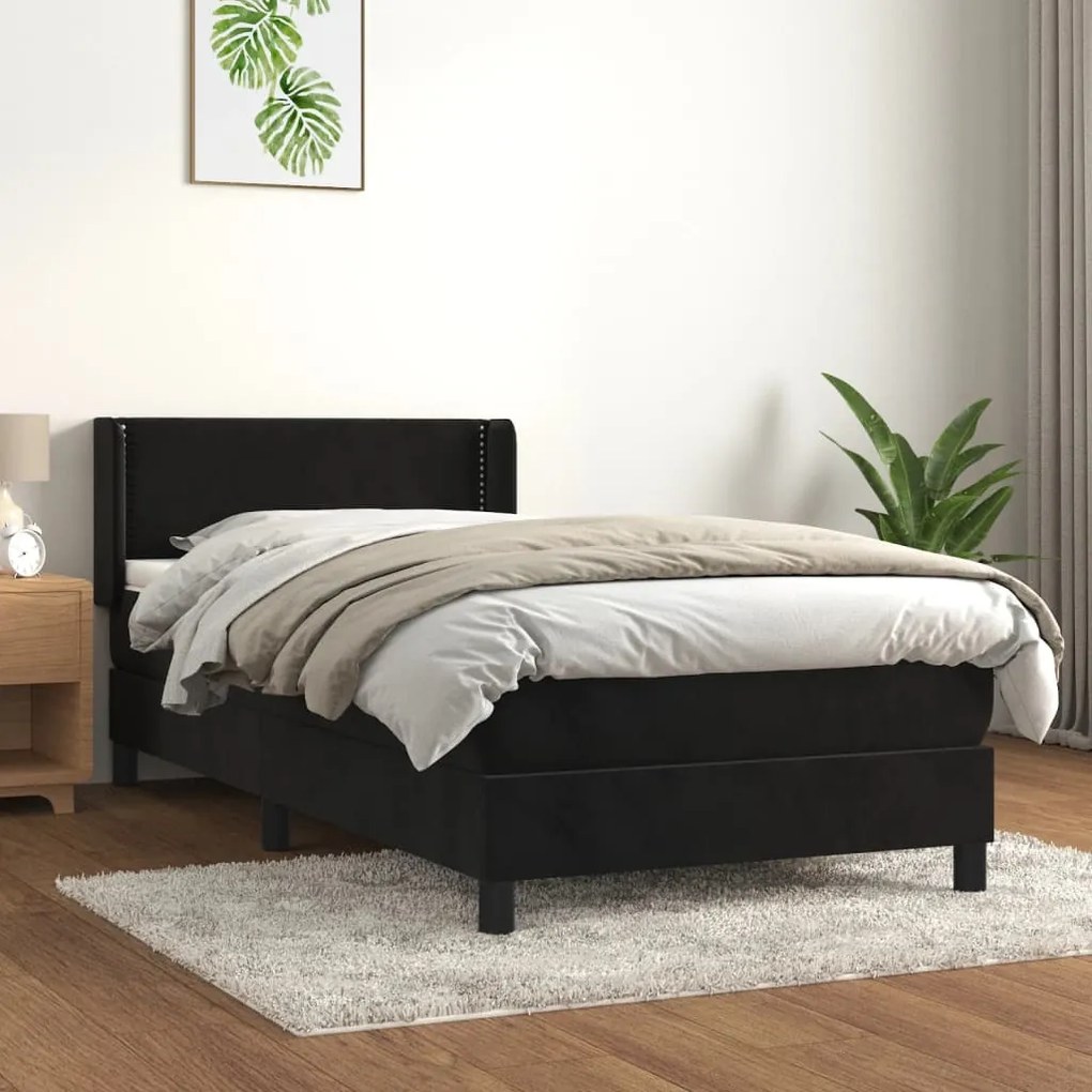 3130867 vidaXL Pat box spring cu saltea, negru, 80x200 cm, catifea