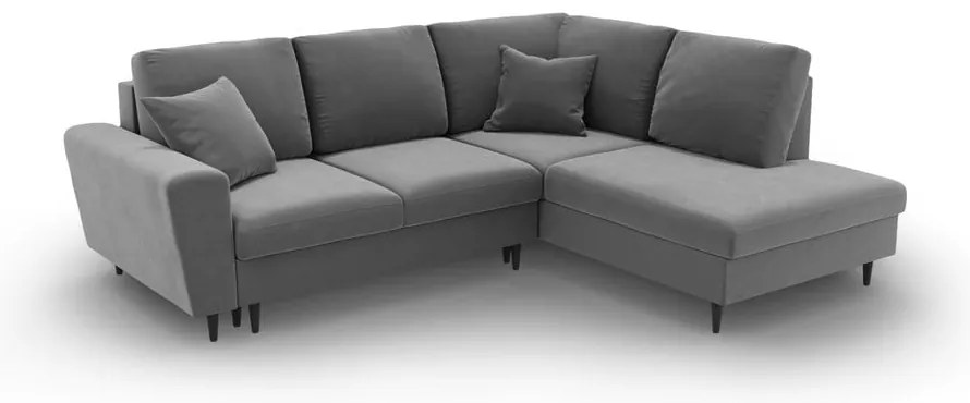 Colțar gri deschis extensibil, cu spațiu de depozitare cu tapițerie din catifea (cu colț pe partea dreaptă-în formă de ”L”) Kyoto – Cosmopolitan Design