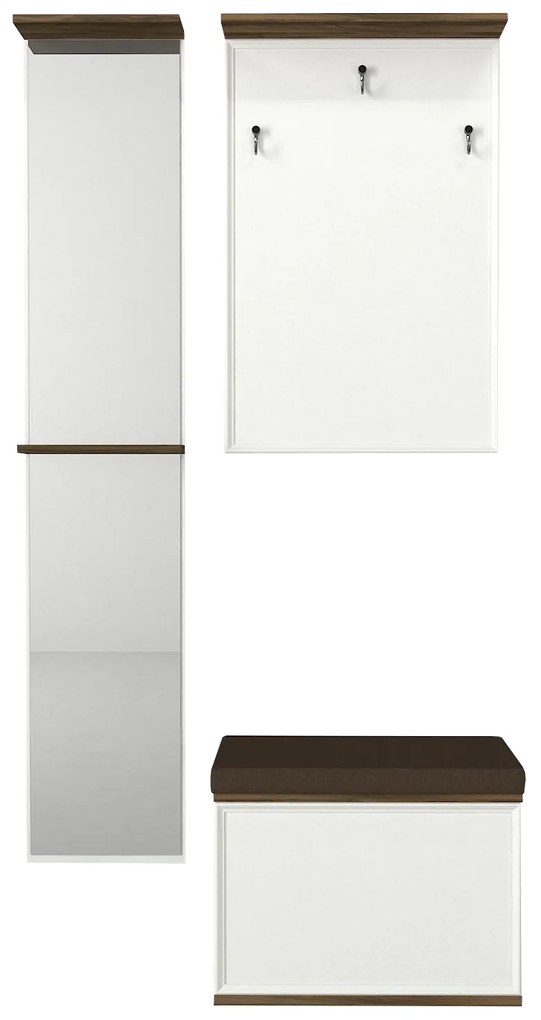 Set Cuier cu Oglinda si Taburet, Metro Lounge, UnicUtil, 95 x 45 x 228.8 cm, Alb-Maro, UUORG27