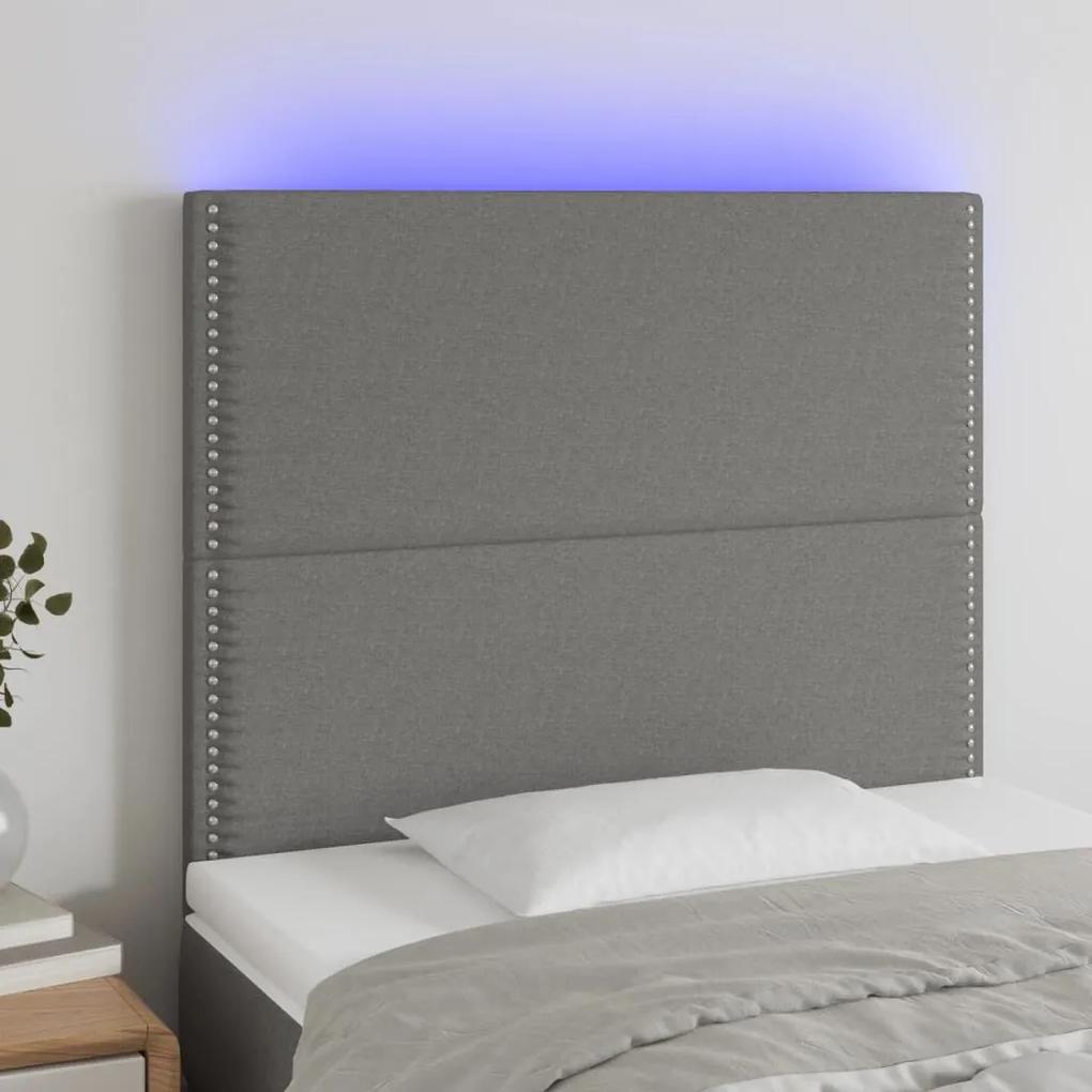 3122275 vidaXL Tăblie de pat cu LED, gri închis, 100x5x118/128 cm, textil