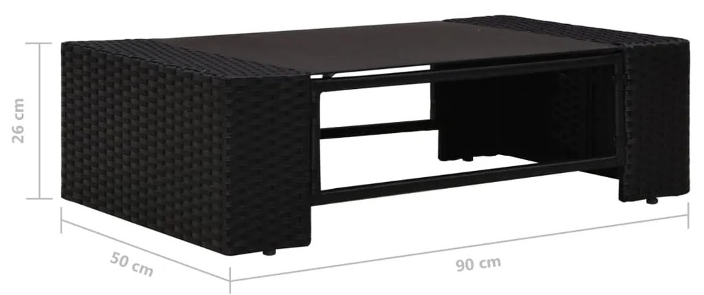 Set mobilier de gradina cu perne, 11 piese, negru, poliratan 5x colt + 5x mijloc + masa, 1