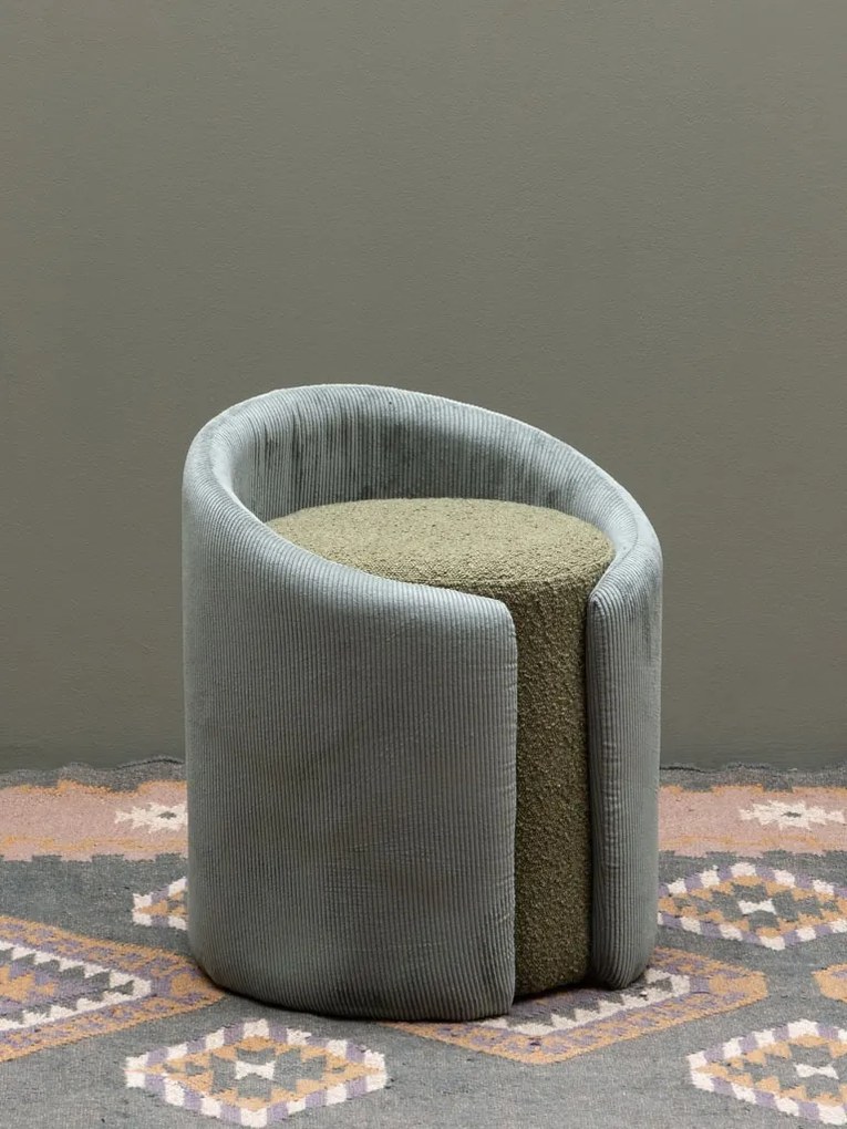 Taburet verde, rotund, din textil, Nasrine