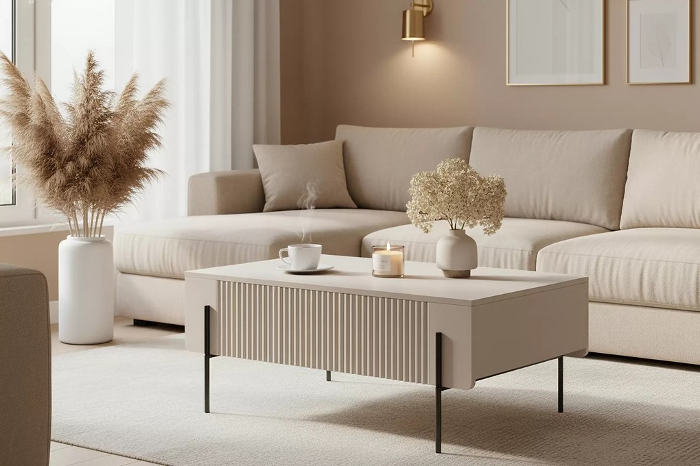 Măsuță de cafea cu sertare Malmi 100 cm - cașmir / picioare negre