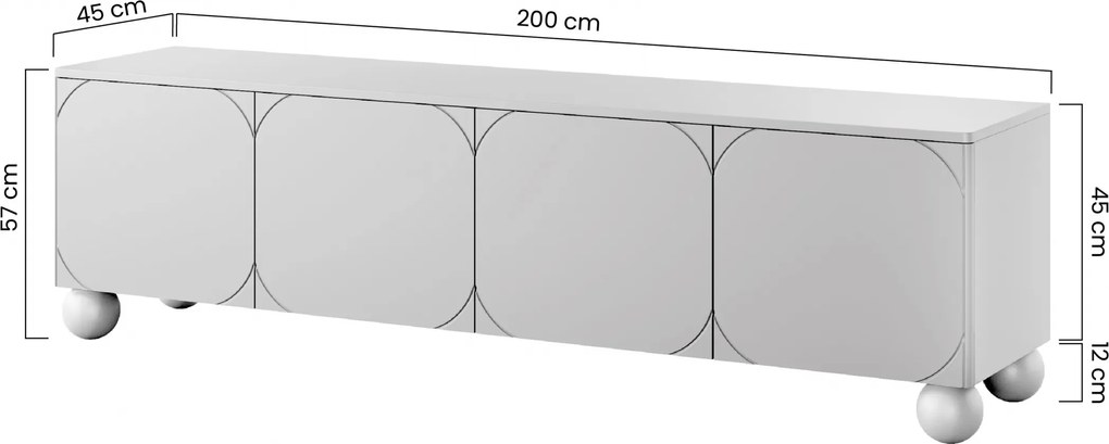 Comodă TV Sonatia II 200 cm cu patru uși pe picioare rotunde - casmir