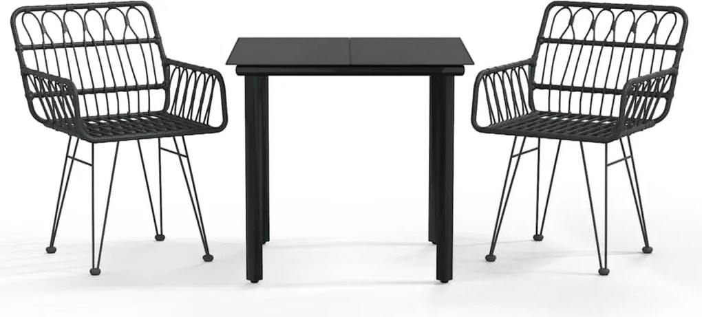 vidaXL Set mobilier de grădină, 3 piese, negru, poliratan