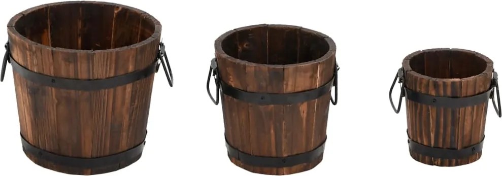 vidaXL Set de jardiniere tip găleată, 3 piese, lemn masiv de brad