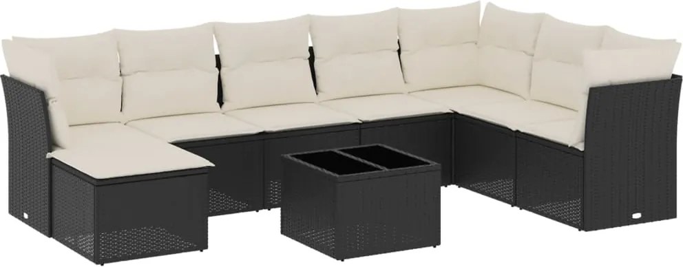 vidaXL Set mobilier de grădină cu perne, 9 piese, negru, poliratan