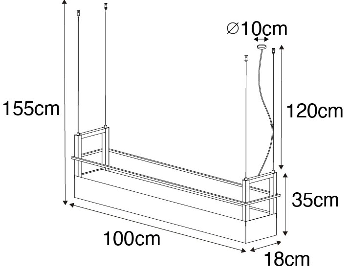 Lampă industrială suspendată neagră cu raft 4 lumini GU10 - Cage Rack