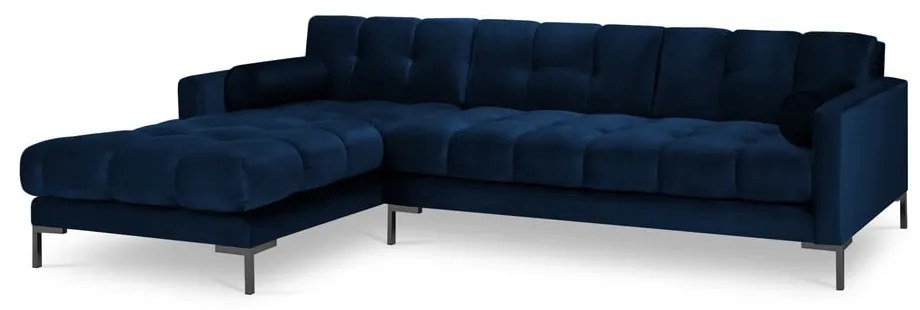 Colțar din catifea cu extensie pe partea stângă Cosmopolitan Design Bali, albastru închis