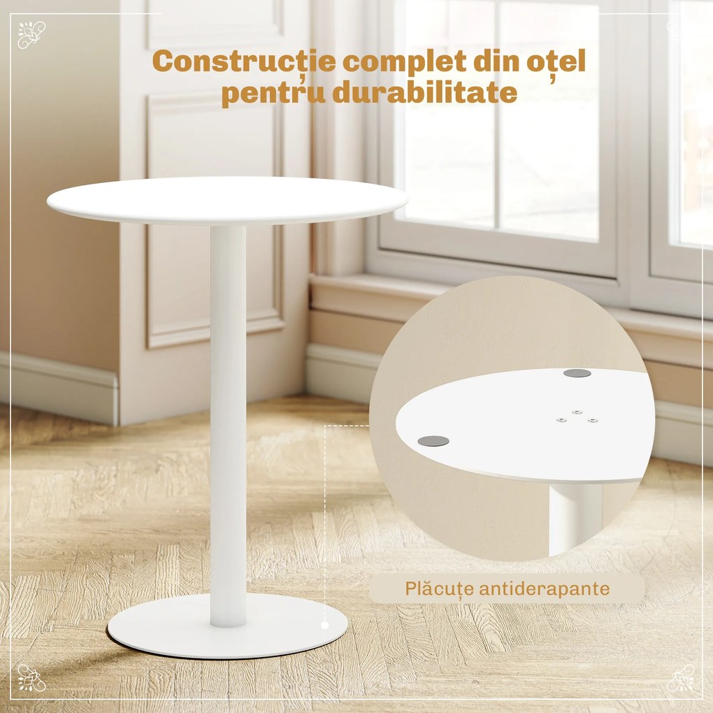 HOMCOM Masă de Dining Rotundă și Modernă pentru 2 Persoane din Oțel, Albă | Aosom Romania