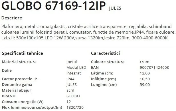 Plafoniera LED pentru baie design modern IP44 Jules crom 12W